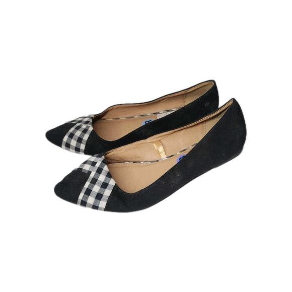 black ballet flats W/ white plaid toe Sz 8.5 Slip On Pointed Toe Suede ROSS - Picture 1 of 10
